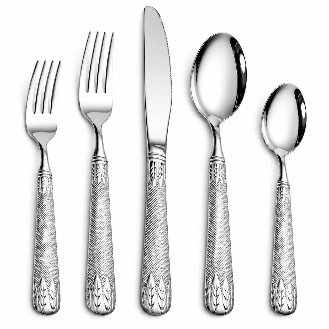 5/30-Piece Stainless Steel Flatware Set for 6, Premium Embossed Handle, Mirror Polished Finish, Elegant European Style Cutlery