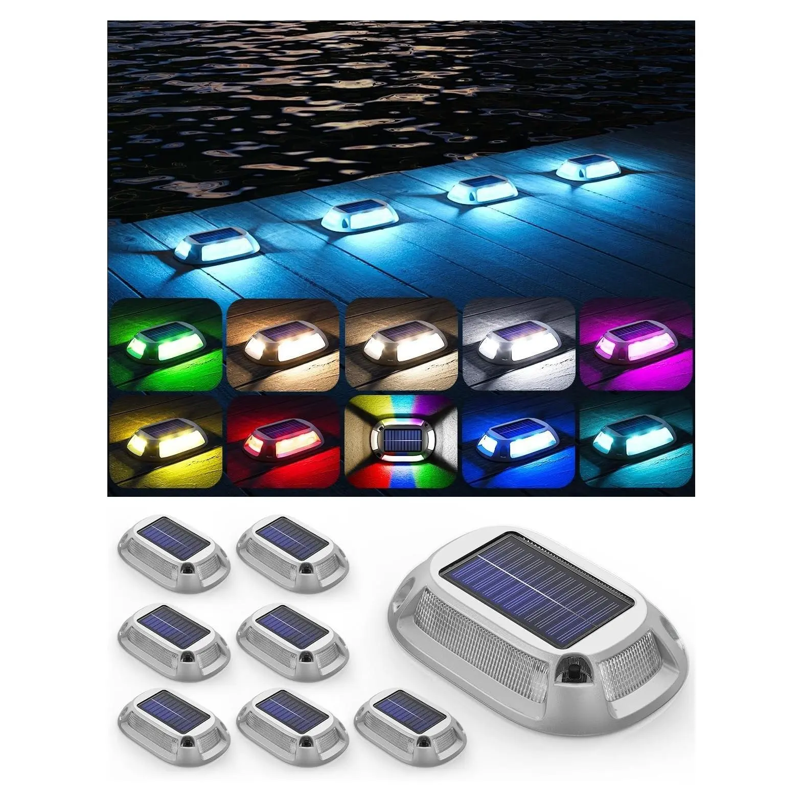 Aluminum Alloy Solar Dock Lights, IP68 Solar Driveway Lights, 8 PackGift