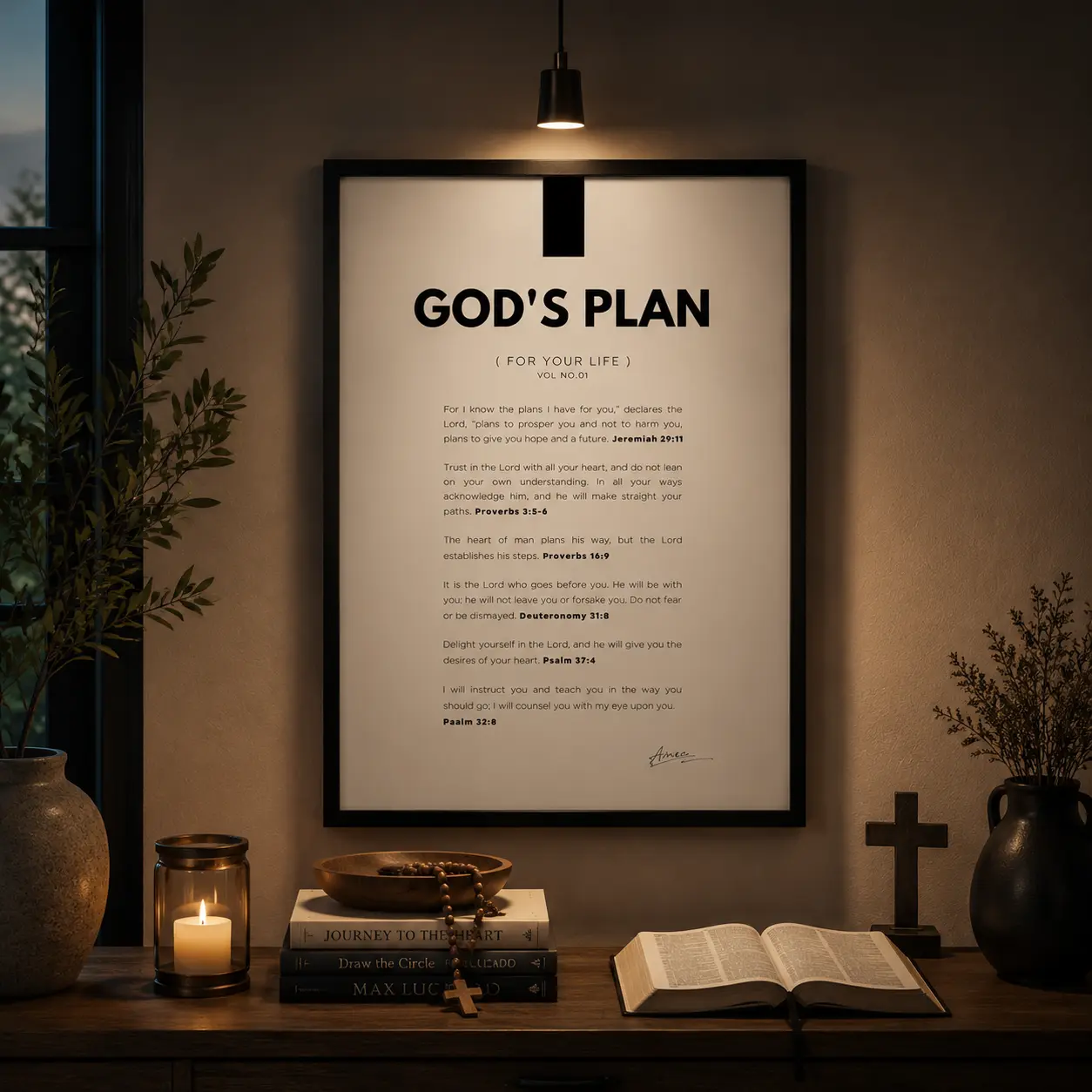 God's Plan Christian Canvas Poster, Bible Verse Scripture Wall Art Print, Inspirational Faith Decor for Bedroom Living Room Prayer Room, Religious Holiday Gift