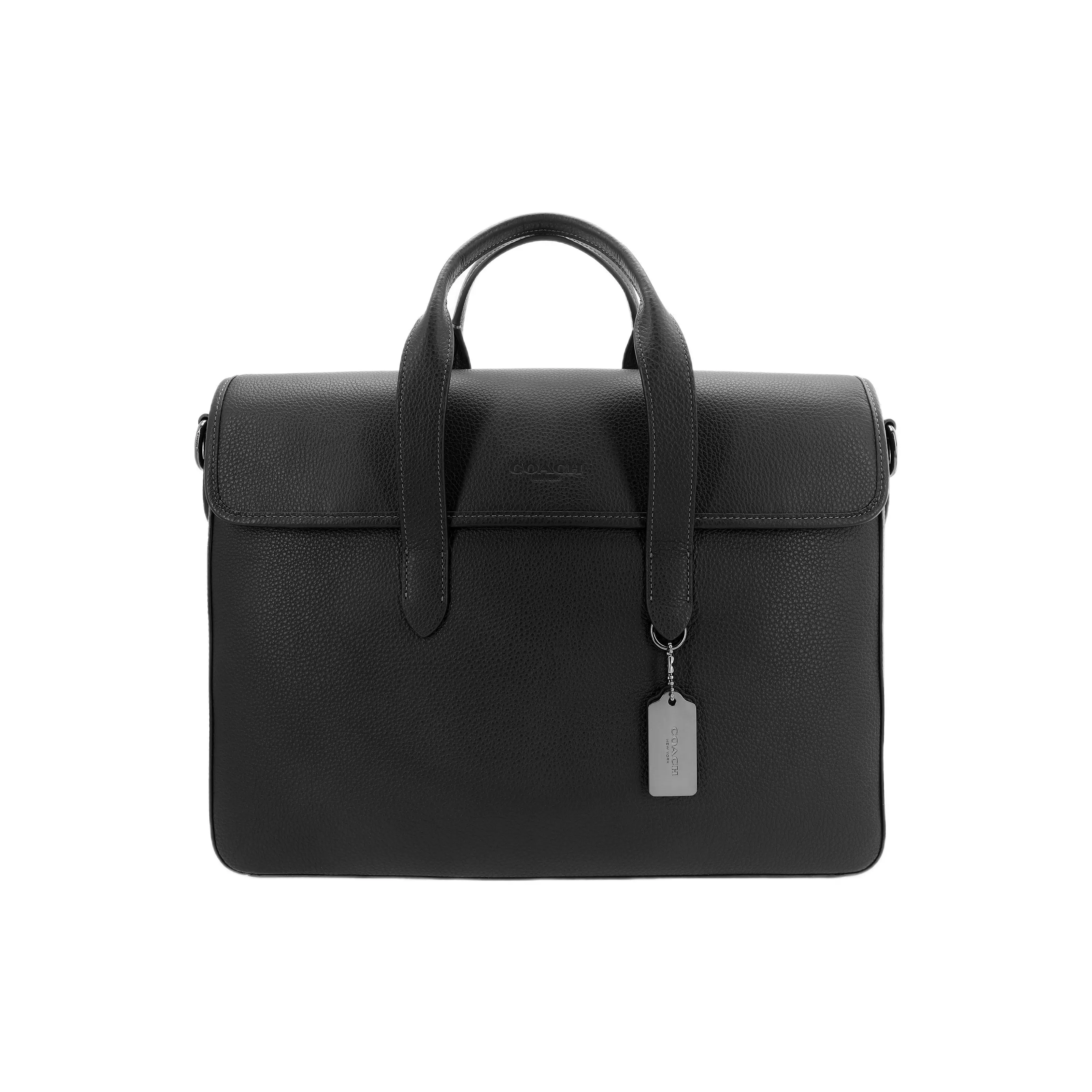 COACH Sullivan 39 Magnetic Closure Detachable Strap Leather Briefcase – Large Men’s Crossbody and Shoulder Bag in Black