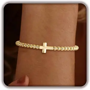 Gold Bracelets for Women 14K Gold Beaded Bracelets Stackable Bracelets for Women Gold Charm Bracelet Non Tarnish Gold Jewelry for Women TrendyGift.