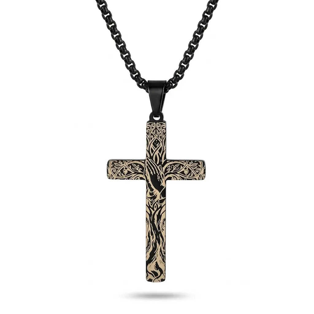 RONZEA Stainless Steel Double Sided Cross Pendant Necklace for Men Women