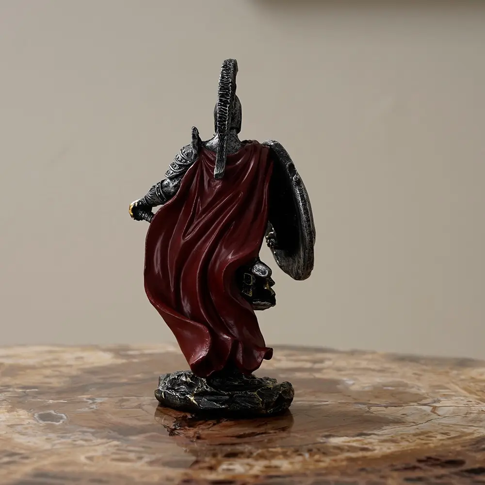 Spartan Warrior Statue Resin Greek Soldier Figurine Ancient Shield Warrior Desk Decor Man Cave Accessories Tabletop Statue Home Office Decoration Gift for Men Collectible