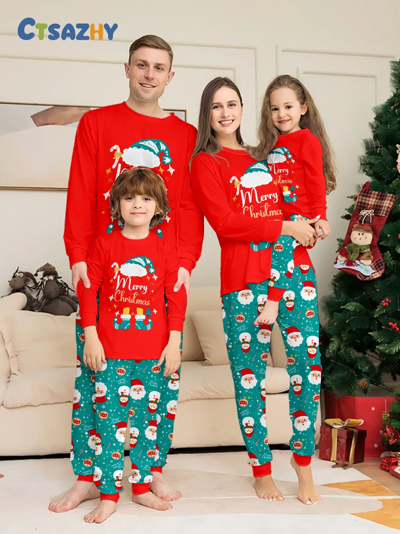 Christmas EIk Famly Matching Pajamas Set 4 Pcs Long Sleve Rd Xmas Printed Sofit Warm Loungeweas Holiday Family Sleepwear for Men Women Kids Chistmas Gif Outft