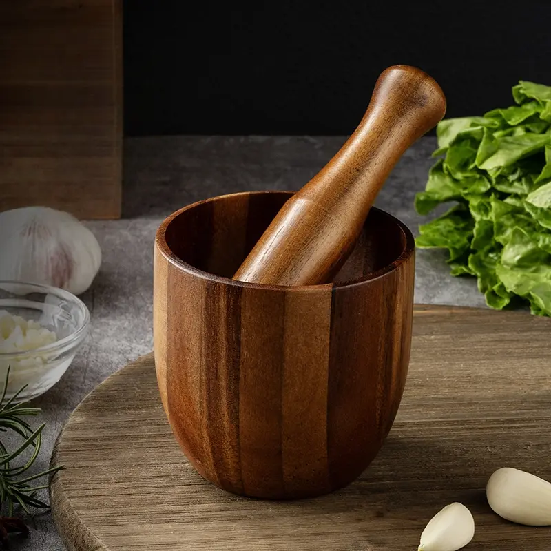 Acacia Wood Manual Garlic Masher, Easy Mashing Wooden Kitchen Utensil