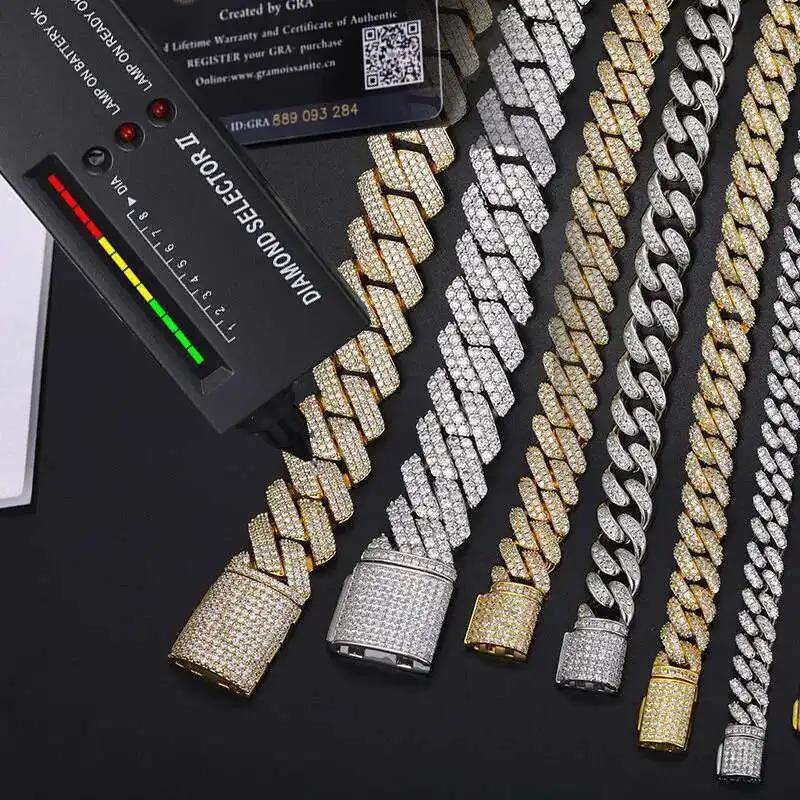 Iced Out 4rows 16mm Vvs Moissanite Miami Cuban Link Chain Pass Diamond Tester Gra Hip Hop 925 Sterling Silver Bracelet