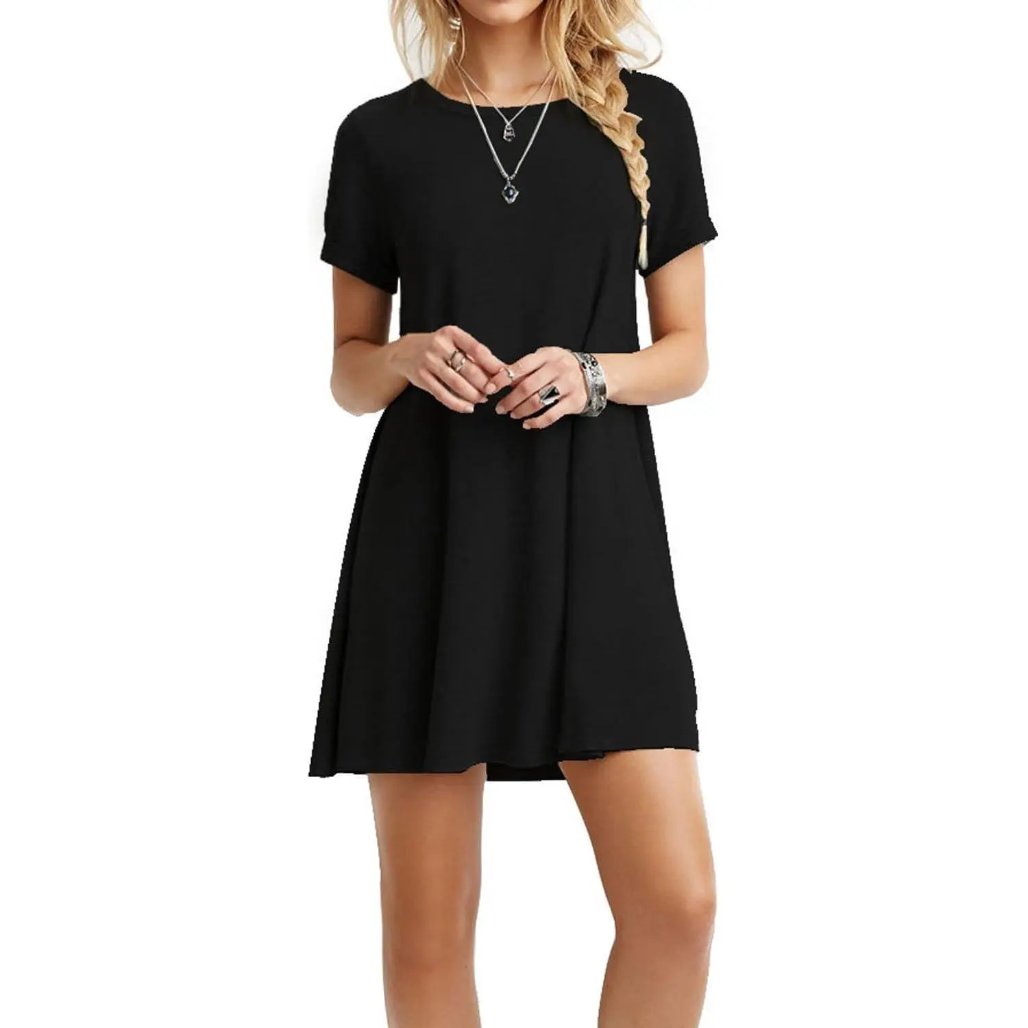 Women's Casual Short-Sleeve T-Shirt Dress, Loose Fit Lightweight Swing Tunic for Summer and Beach Wear, Light, Casual Wear, Knot, Print