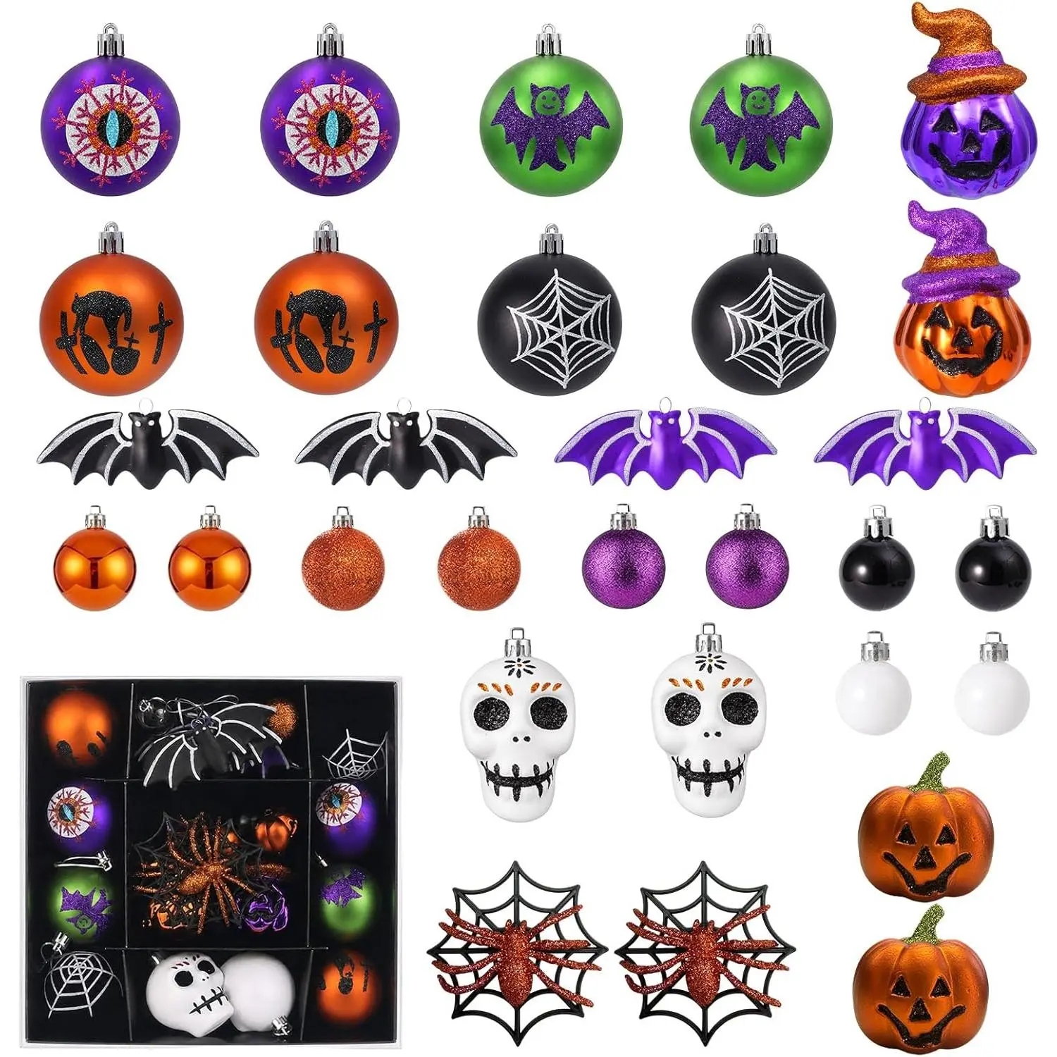 Halloween Ornament Set, 30pcs Shatterproof Tree Decorations Indoor| Mini Fall Tree Ornaments for Small Tree, Kid and Pet Friendly, Christmas Halloween Decor