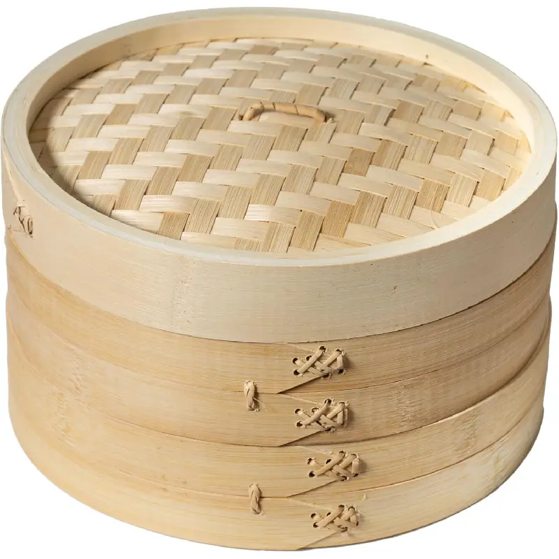 2-Tier Bamboo Steamer Basket, 10-Inch Stackable Dumpling Steamer with Lid for Bao Buns, Dim Sum, Potstickers, Vegetables and Fish