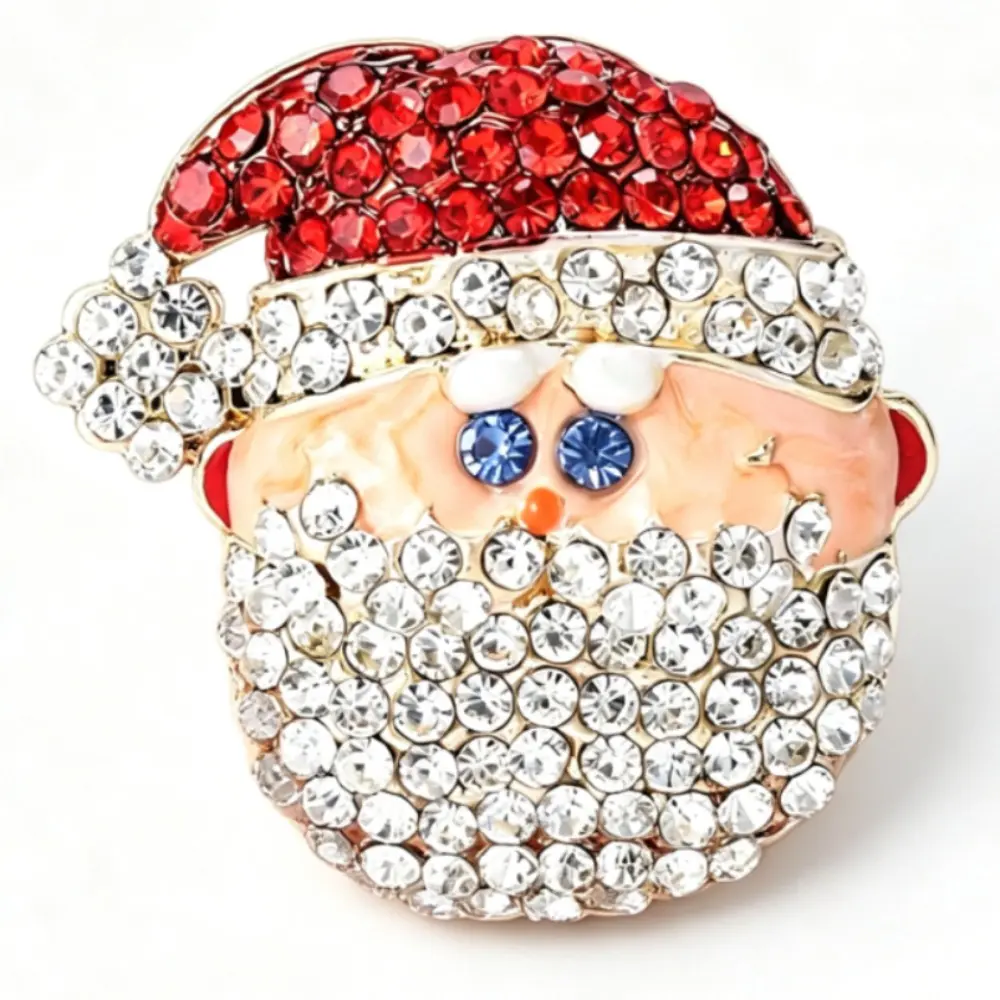Full Rhinestone Santa Claus Brooch Unisex Christmas Red Hat Lapel Pin Gift