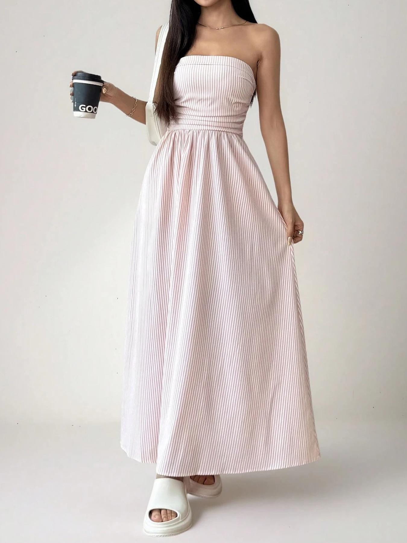 Women's Striped Tube Dress, Casual Sleeveless Dress for Summer, Fashion Women's Clothing for Daily Wear