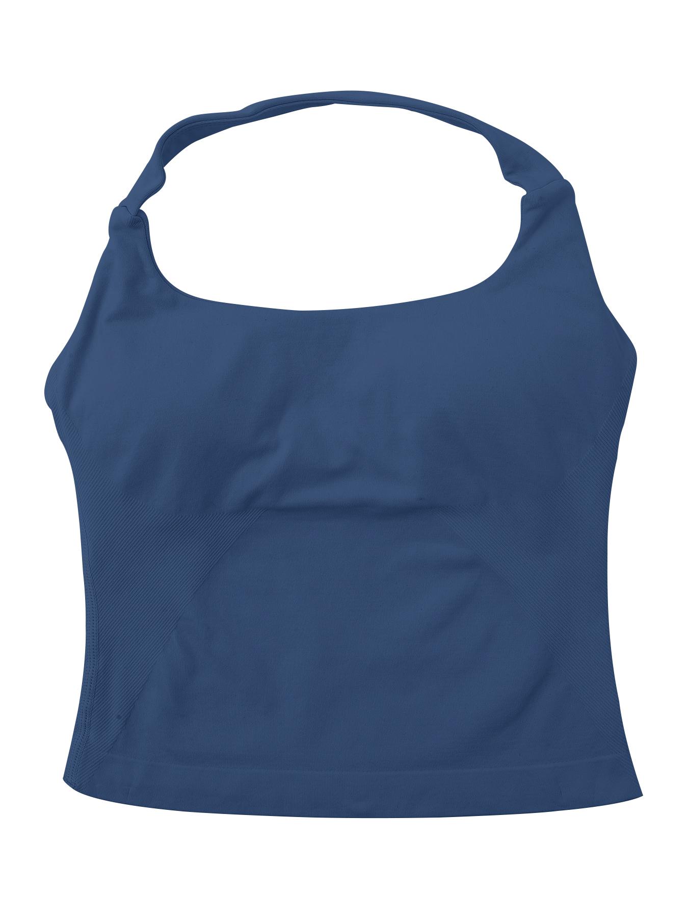 Women's Solid Removable Chest Pad Sports Tank Top, Casual Comfort and Durability Halter Neck Sports Top for Yoga Gym Workout, Ladies Sportswear for All Seasons, Backless Sports Vest, Hollow Back Activewear