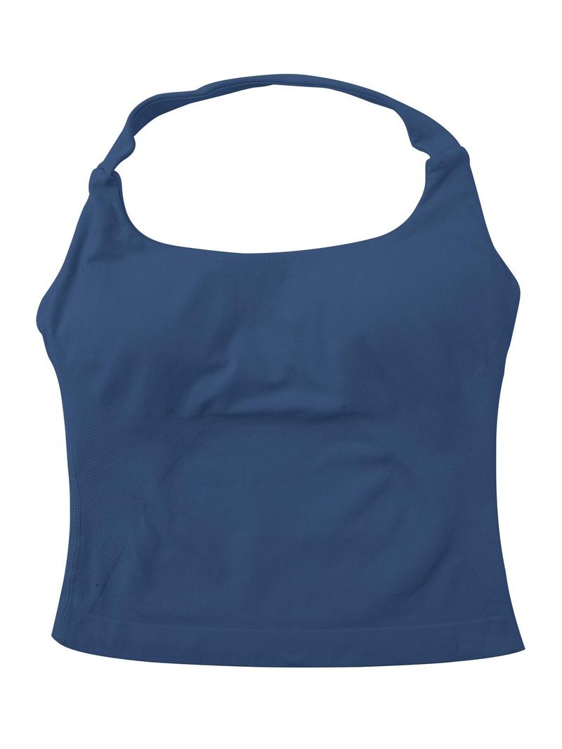 Women's Solid Removable Chest Pad Sports Tank Top, Casual Comfort and Durability Halter Neck Sports Top for Yoga Gym Workout, Ladies Sportswear for All Seasons, Backless Sports Vest