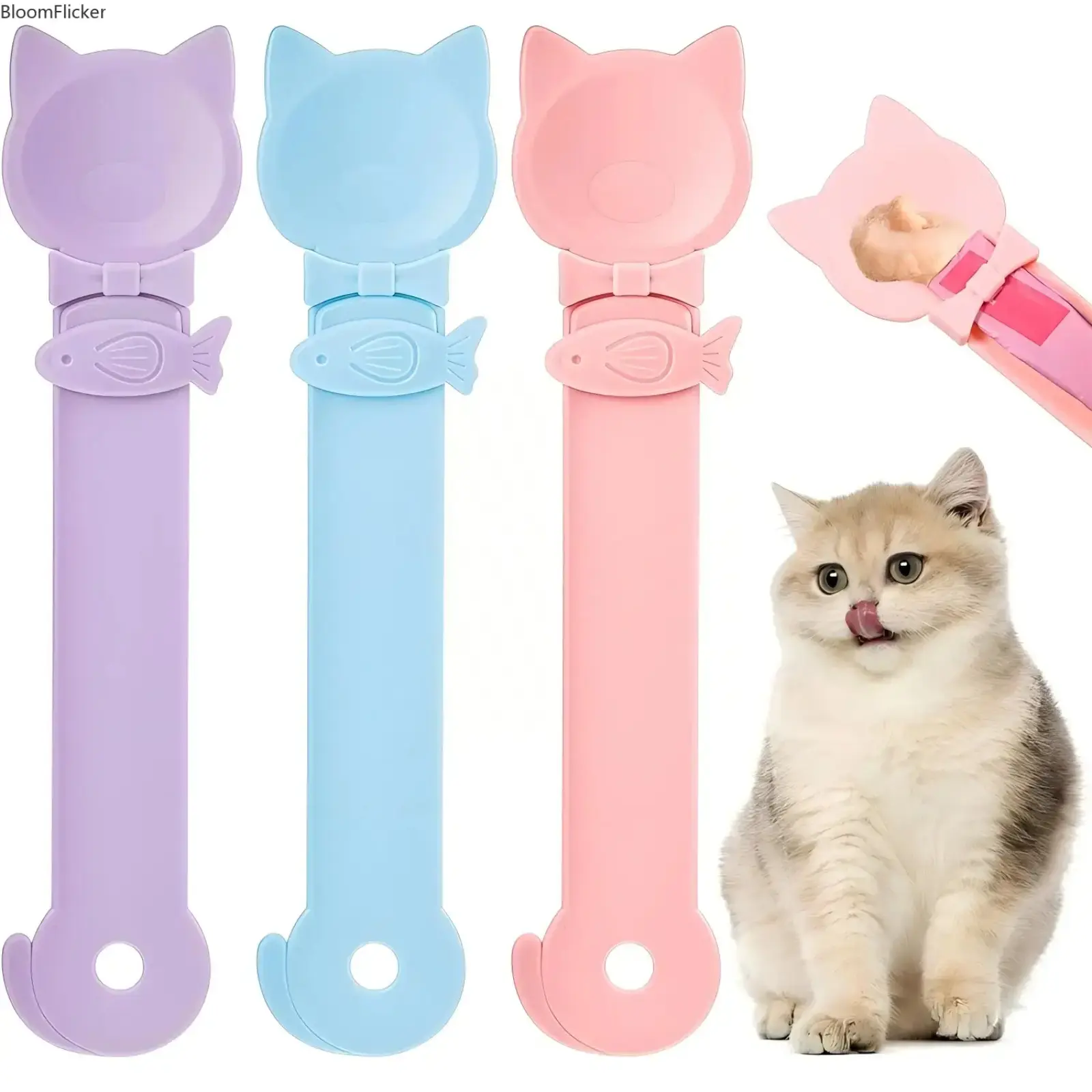 3-Pack Cat Treat Squeeze Spoon Set, Default No Plastic Multi-Function Feeder for Licky Treats & Wet Food, Mess-Free Portable Summer Pet Feeding Accessory Gift