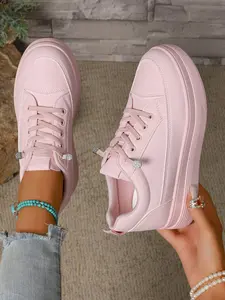 Women's Thick Sole Sporty Casual Shoes, Sneaker, Lightweight Lace-Up, New Spring Summer Model, Outdoor Leisure, Comfortable and Stylish