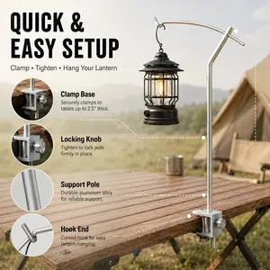 High-End Stainless Steel Detachable Outdoor Camping Light Pole, Portable Campsite Lighting Stand, Ideal for Hiking and Travel