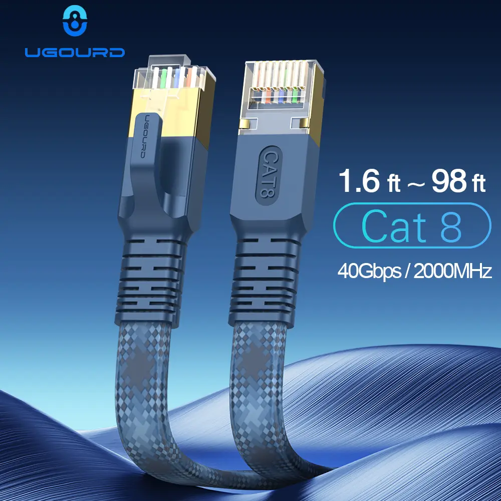 Cat8 Rj45 Ethernet Cable With Woven Design, Gold-Coated Copper Shield, Flat and Round For Choice, 0.5m~30m Max, Male Rj45 To Male Rj45 Cable, T568B, 40Gbps Max, For Router Switcher Modem Internet PC MacBook Pro Air Mac Mini Laptop Switch PS5 Xbox