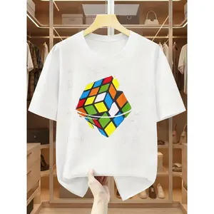 Casual, Men's T-Shirt, Rubik's Cube And Math Formulas, Summer Wear, Gift For Students And Puzzle Lovers