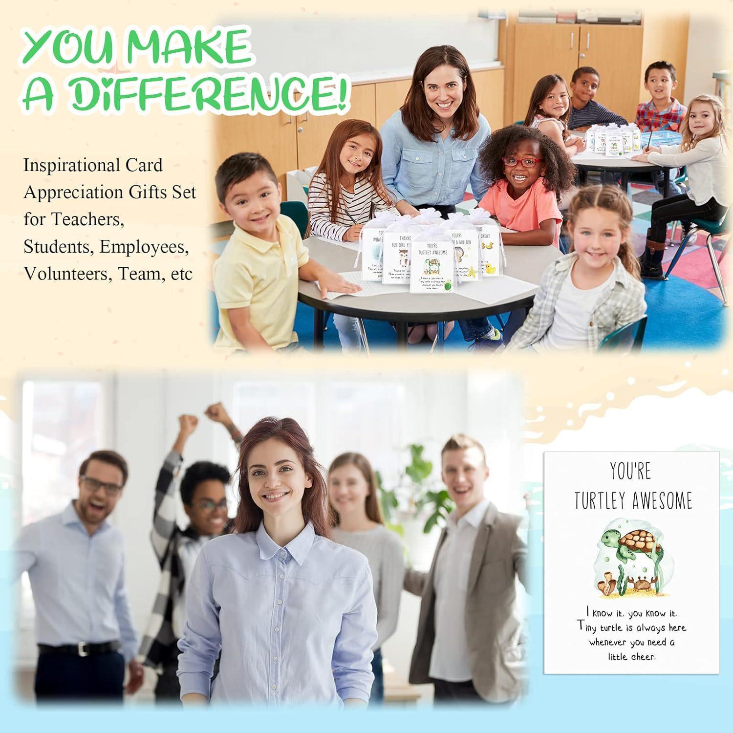 Set of 30 Employee Appreciation Gifts Bulk for Coworkers, Thank You Staff Gift with Animal Pun Note Cards, Greeting Card, Message Card, Quality Materials Funny Resin Ducks Stars Whales Turtles Owls Favors, Durable Card