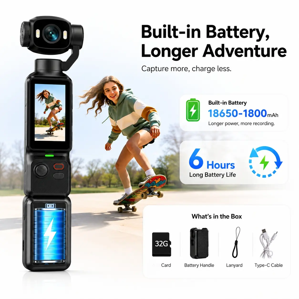 Ultra HD Pocket Handheld Action Camera with Great Anti-shake Effect. Perfect for Cycling & Outdoor Vlogging. A Thoughtful Gift for Halloween and Christmas!