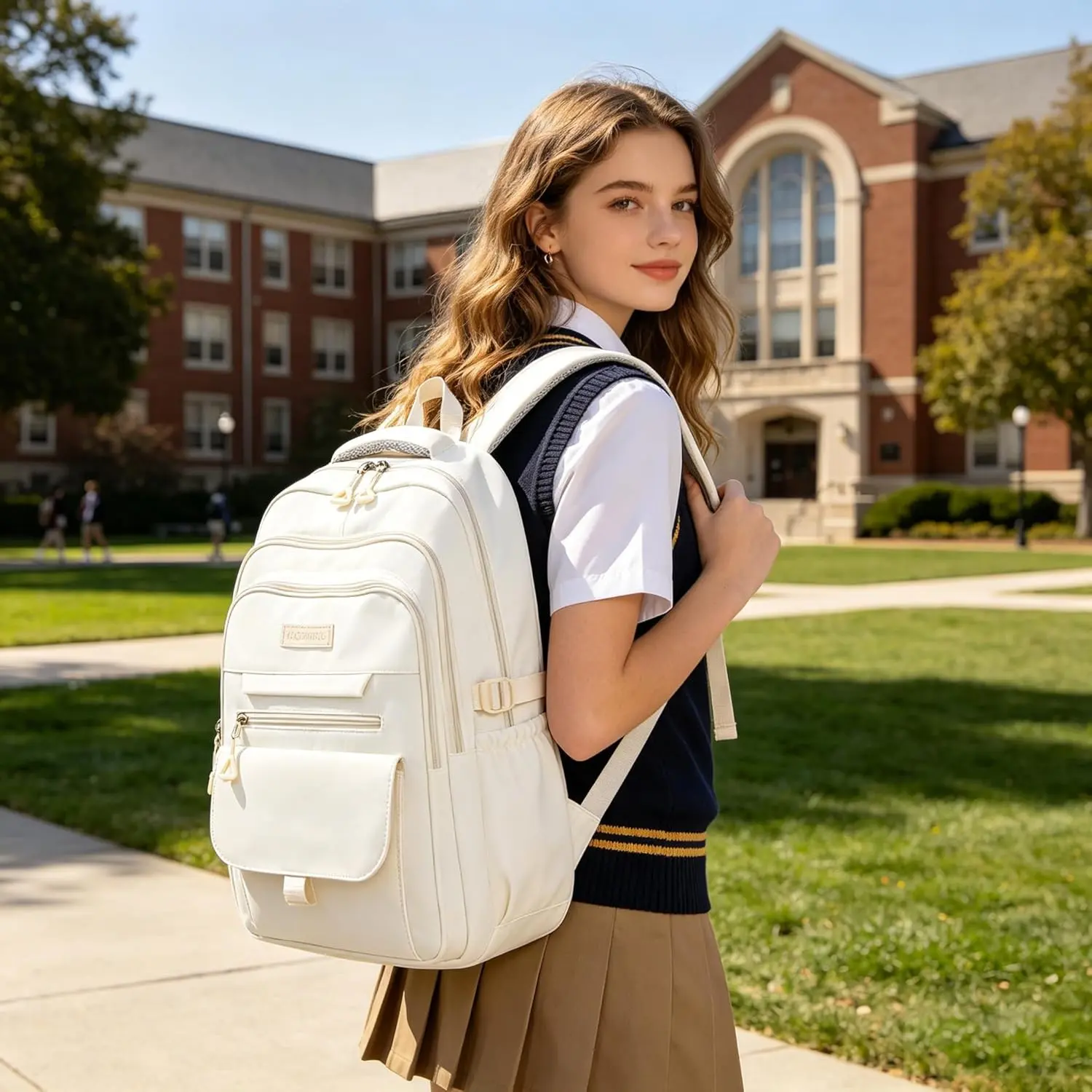 School Cute Aesthetic Backpack Girls Backpack for Students Kids Teen Girls Large Capacity Bookbags College Backpacks Laptop Lightweight Bookbag Casual Travel Daypacks School Bag（White）Gift.