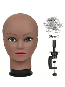 Bald female model head, professional beauty training model, used for wig making and display, comes with a free clip-on stand.