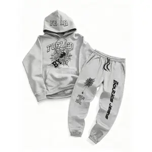18ACTIVEKITSpider pattern hoodie and sweatpants set, soft cotton casual, comfortable street style, suitable for daily wear and home decor