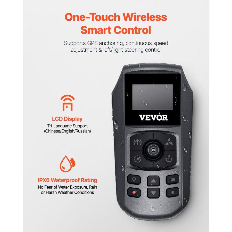 VEVOR Electric Trolling Motor, 55lbs Thrust with GPS, 10-Speed Bow Mounted Saltwater Outboard Boat Motor with Remote Control LCD Battery Indicator, for Kayaks, Fishing Boats, 36-Inch Shaft