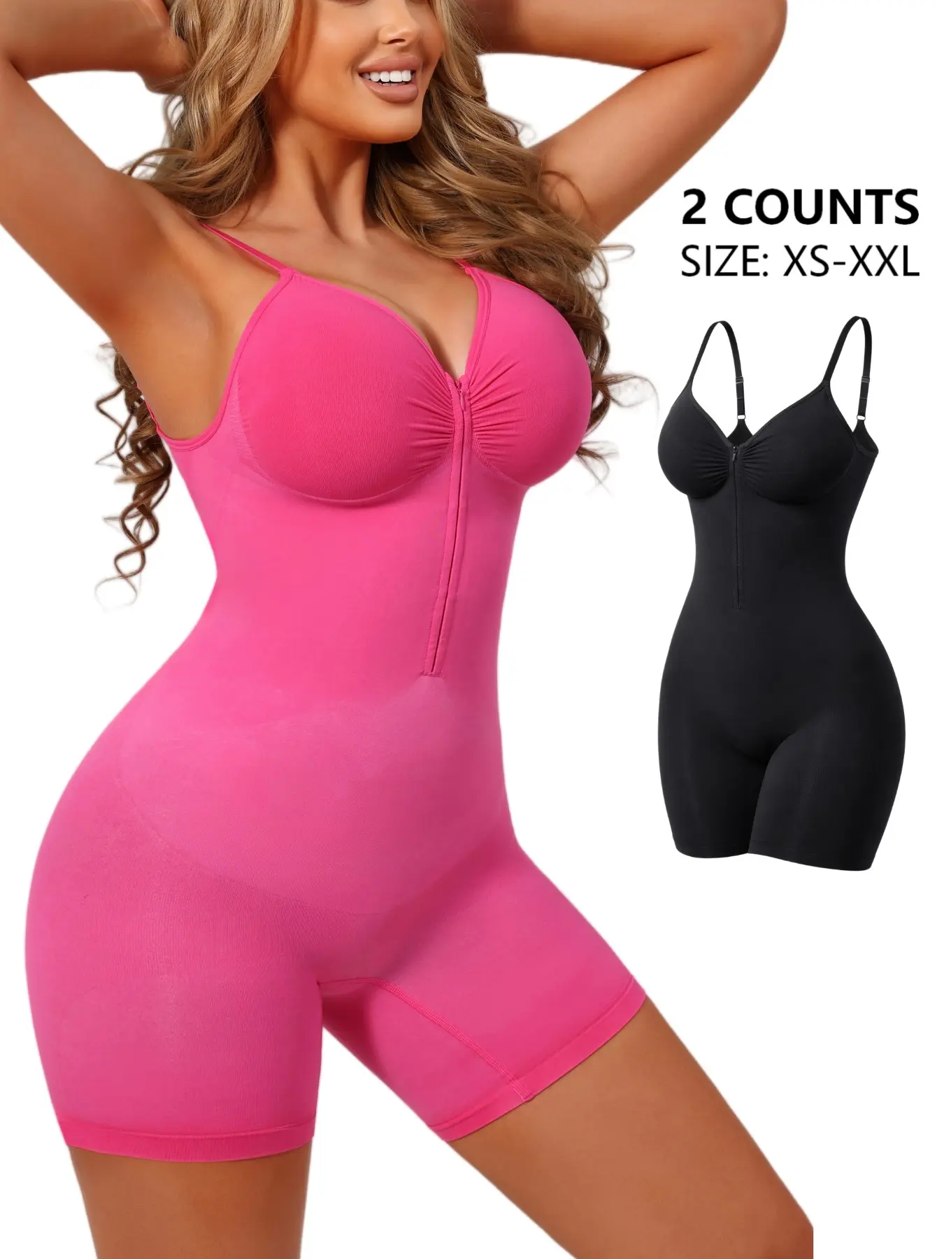 Women's Zipper Elastic Shapewear Bodysuit, Seamless Stretchy Smooth Material, Push-Up & Butt Lifting, Casual Fit, All-Season Wear, Inner/outer Layering Option