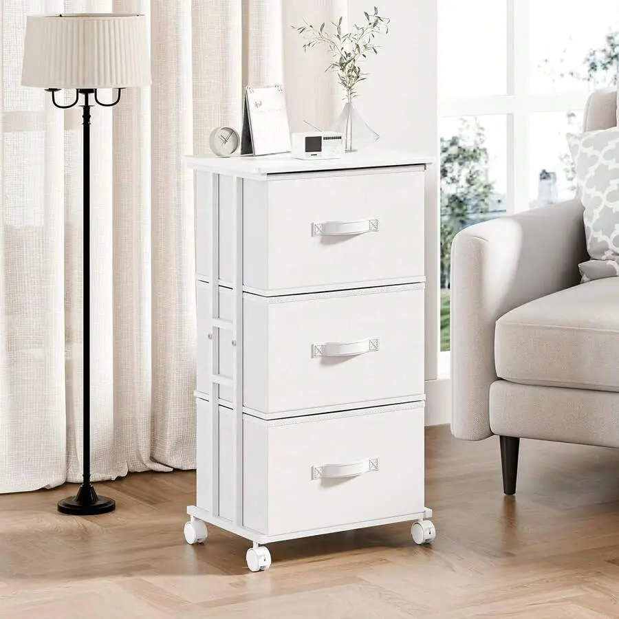 3 Drawers Dresser For Bedroom With Wheels, Fabric Storage Cabinet Organizer With Removable Fabric Bins, Sturdy Steel Frame For Living Room, Office, Entryway, Closets,lockable,,,unit,,jewelry,armoire,,tower,,cabinets,bathroom,mirror,wooden