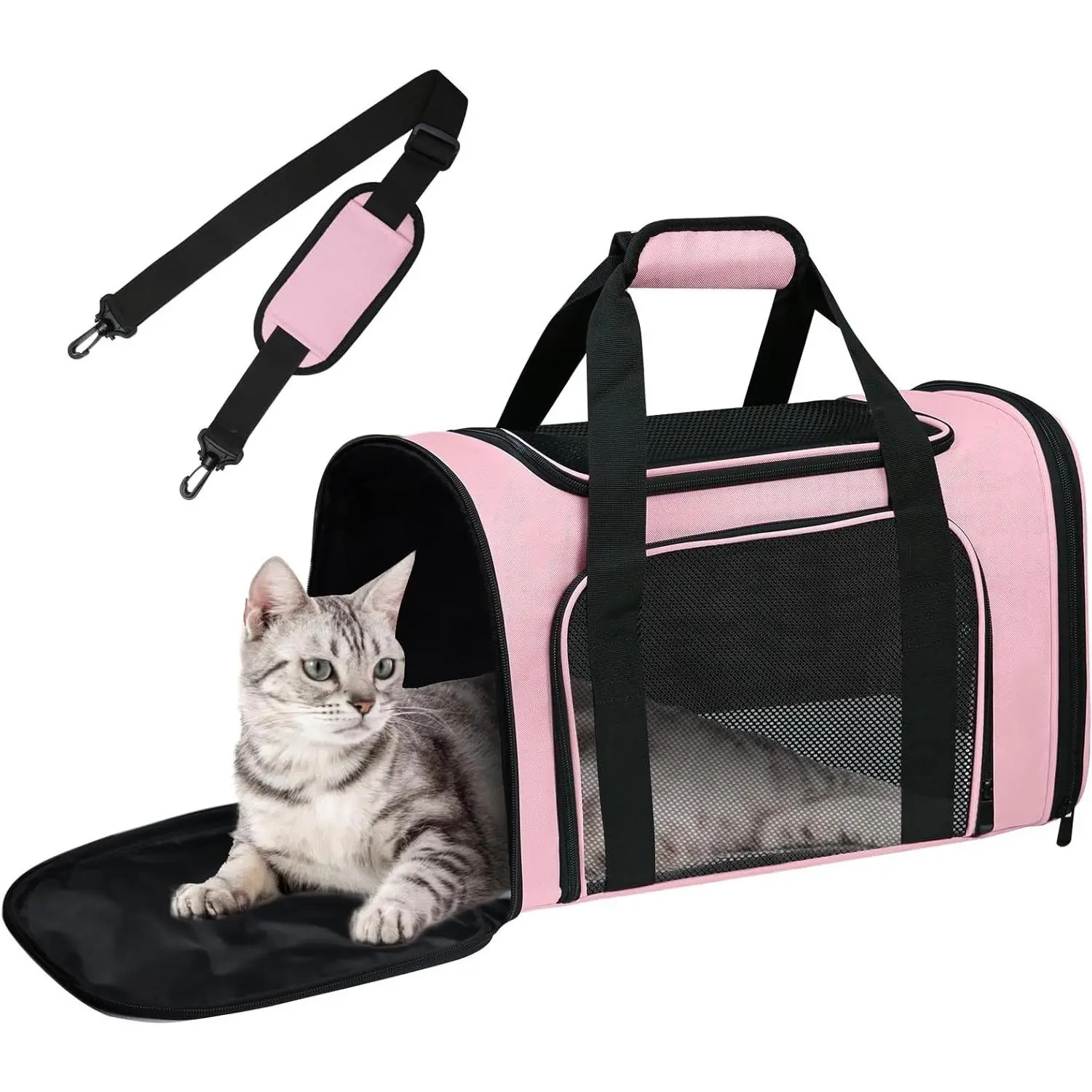Pink Large Soft Cat Carrier for Pets Up to 28 lbs, Breathable Steel Frame Pet Bag with Lockable Zippers, Fits Small Dogs, Cats, Kittens & Puppies, Travel Carrying Case for Kennel, Car and AirlineGift
