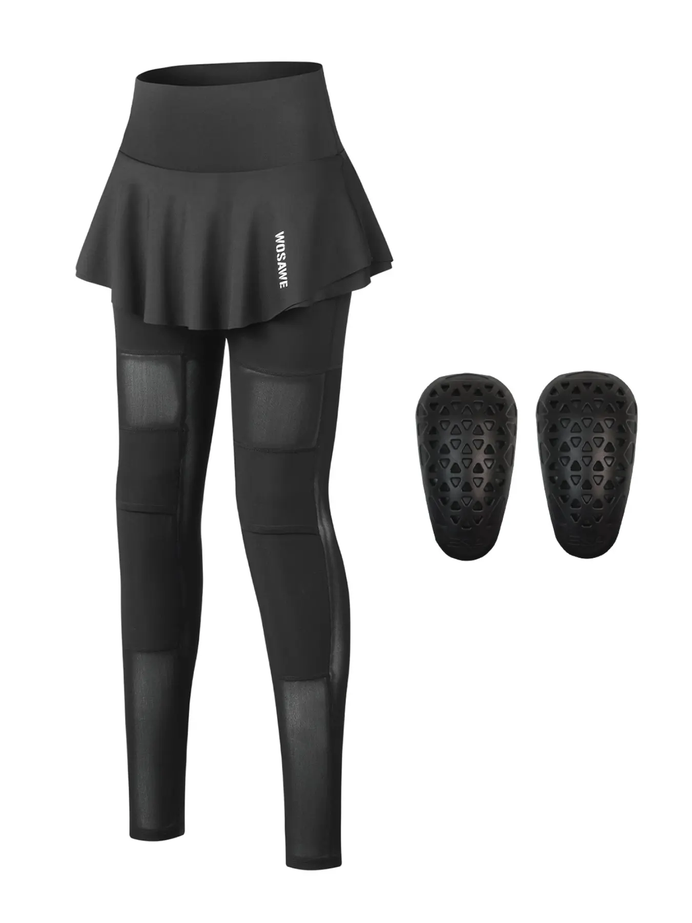 WOSAWE Women's Motorcycle Pants Biker Skirted Legging High Waist Activewear & Mesh Panels with Knee Pads Activewear Bottoms