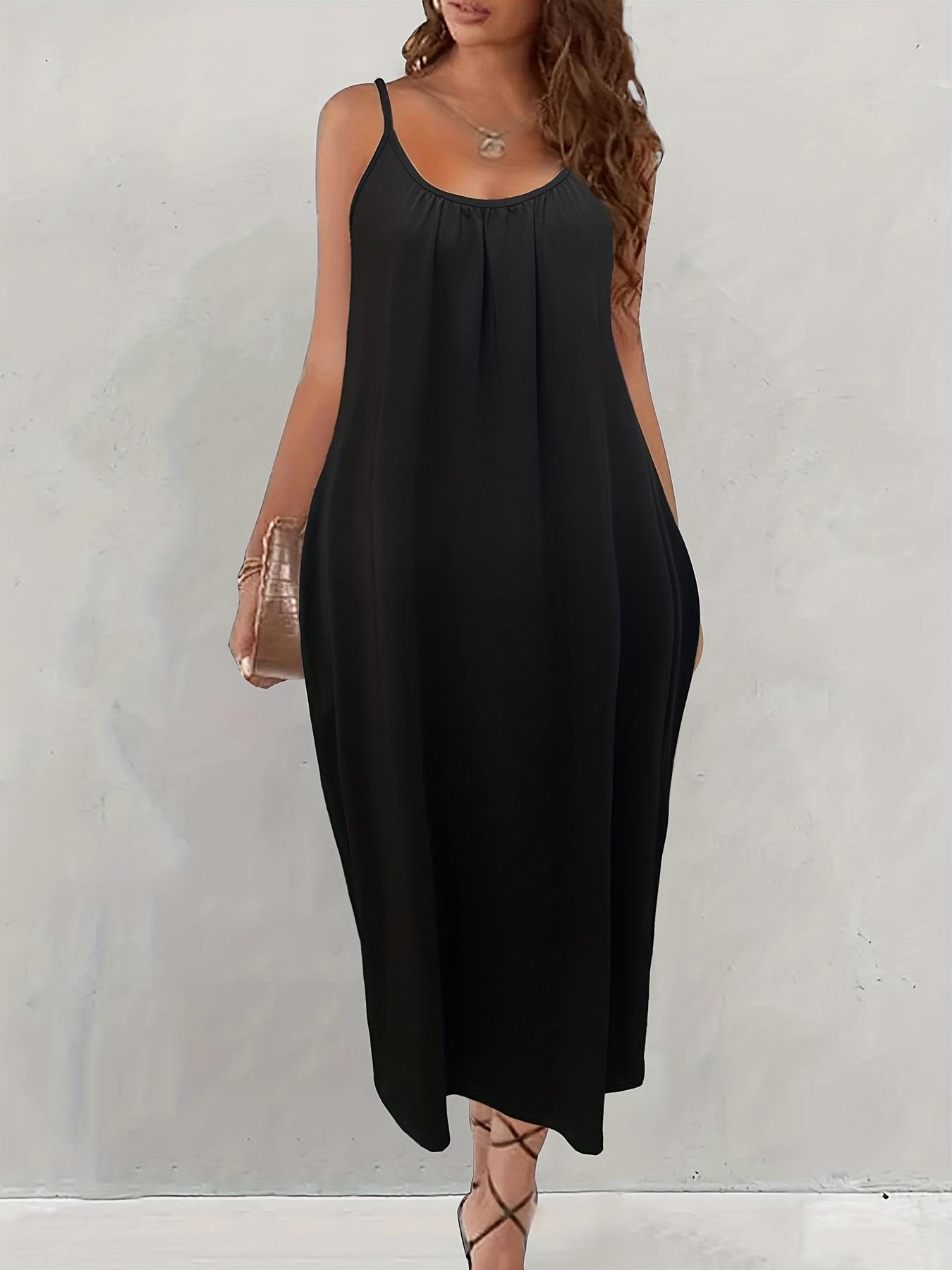 2026 Women's Solid Color Backless Spaghetti Strap Cami Dress,Casual Sleeveless Dress for Summer, LadiesClothes for Beach Holiday Vacation, Casual Comfy Classy