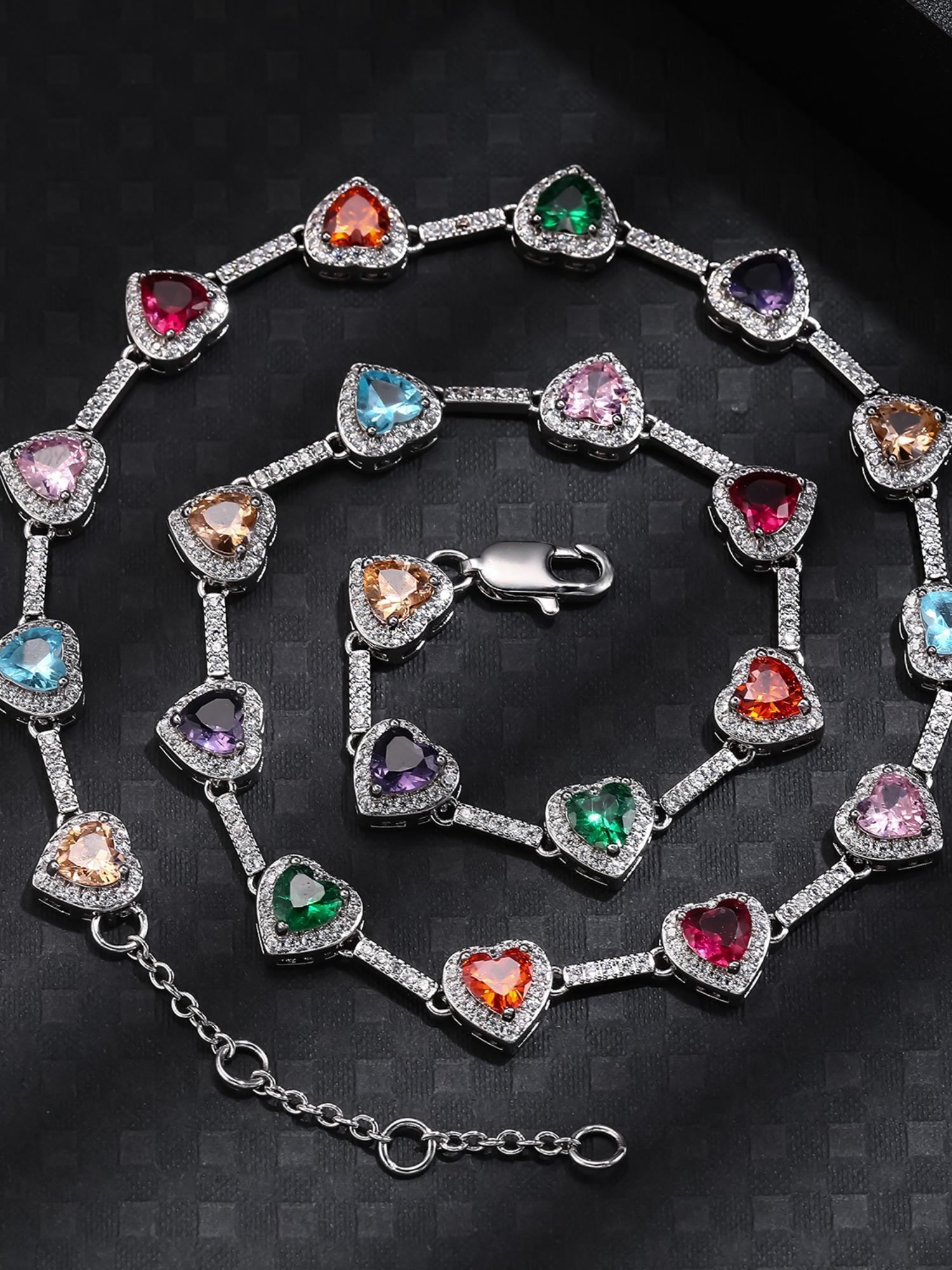 Colorful Heart Shaped Imitation Crystal Decor Statement Necklace, Elegant Luxurious Gift for Mom & Girlfriend, Fashion Jewelry Accessories for Women, Heart Design Necklace