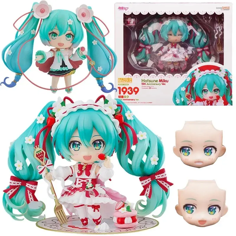 10cm#1939 Hatsune Miku Anime Figure 15th Anniversary Strawberry Miku Action Figure#1940 PVC Collection Model Doll Toys Gift