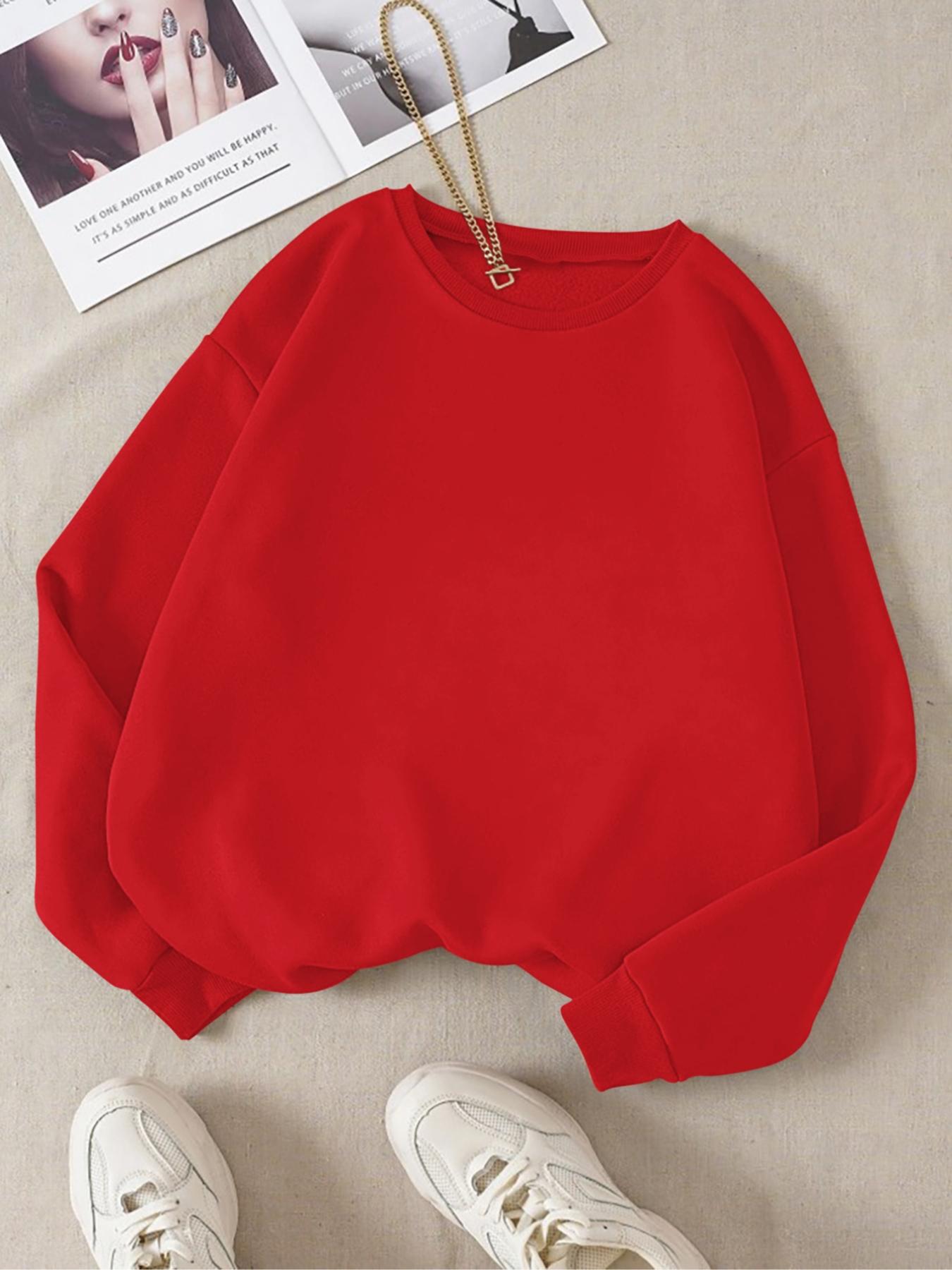 Trendy Solid Color Sports Sweatshirt, Teen Girls Casual Wear, Women's Daily Fashion, Comfortable Breathable Fitted Long Sleeve Pullover