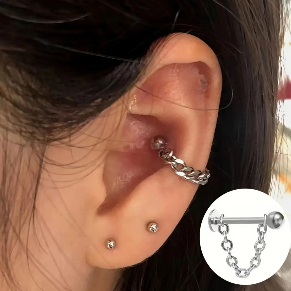 1PC Stainless Steel Ball Chain Conch Piercing Flat Screw Back Cartilage Stud Earring Ear Stack Piercing Jewelry for Men Women
