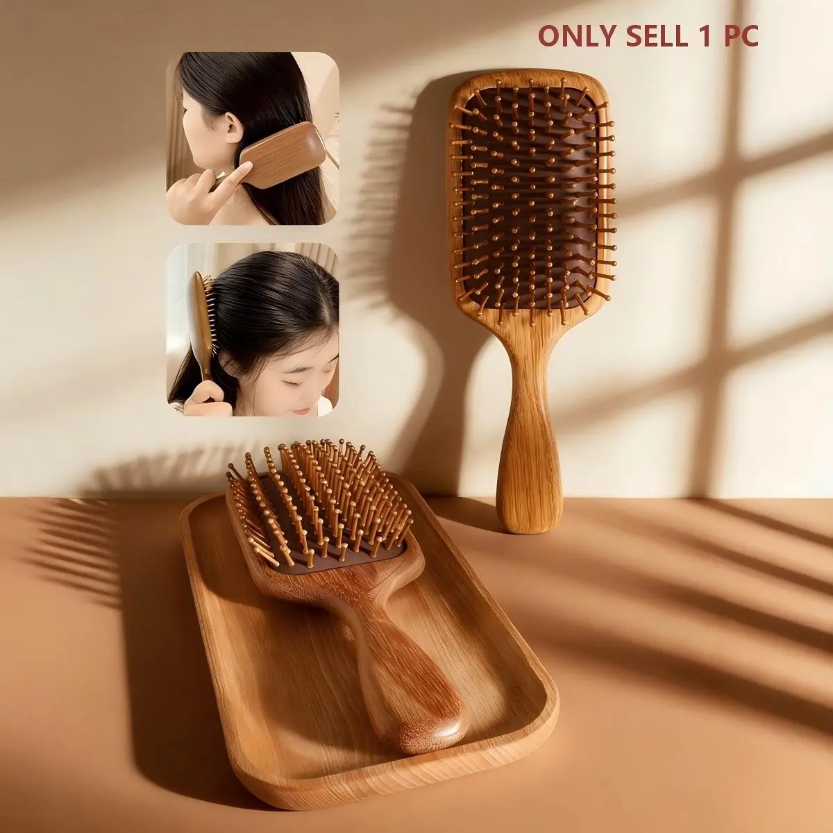 Natural Sandalwood Massage Comb, Soft Cushion Design, Ideal for Long and Short Hair, Perfect for Scalp Massage and Hair Styling