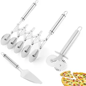 5 Wheel Pastry Cutter Expandable Stainless Steel Dough Cutter Wheel with Handle, Baking Roller Cookie Dough Divider, Multi-Round Pastry Knife, Pizza Cutter Roller and Pie Server