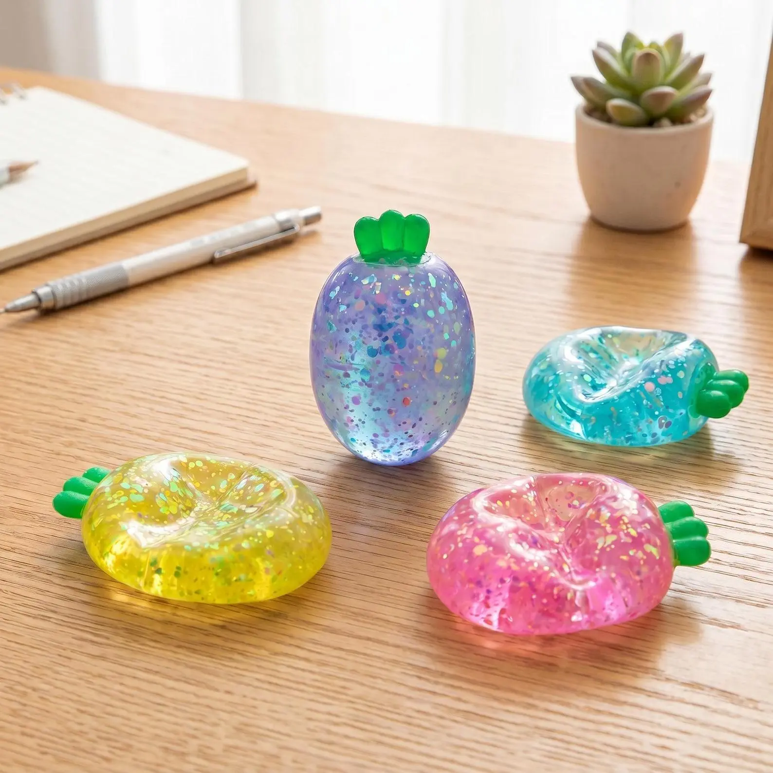 Clear Glitter Carrot Squishy Toy,Transparent Vegetable Squeeze Fidget Ball,Kawaii Food Shaped Stress Relief Toy,Cute Gift For Kids Adults