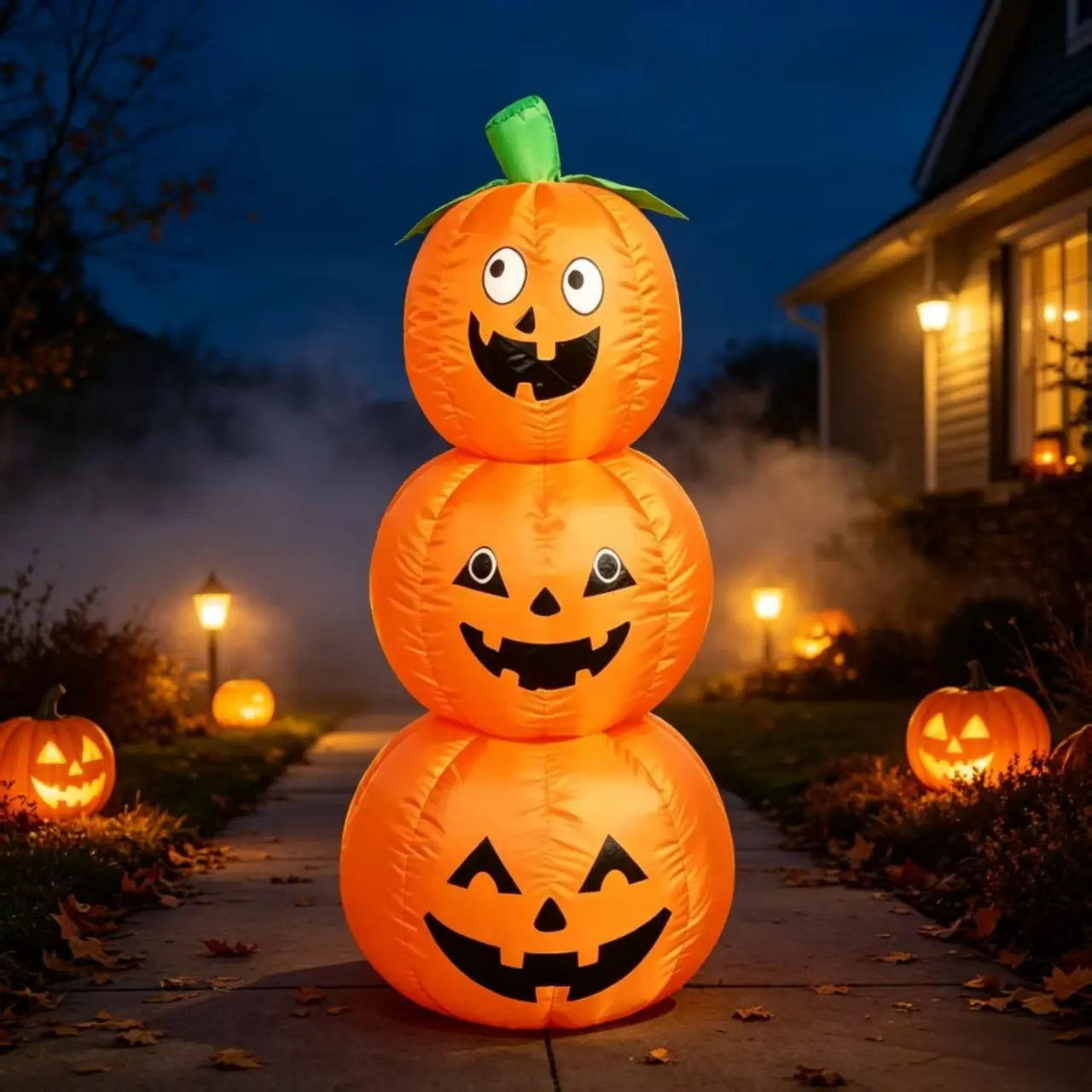 1.2 Meter Stacked LED Glow Pumpkin Inflatable, Halloween Outdoor Garden Decor, Party Atmosphere Glowing Pumpkin Inflatable Decoration