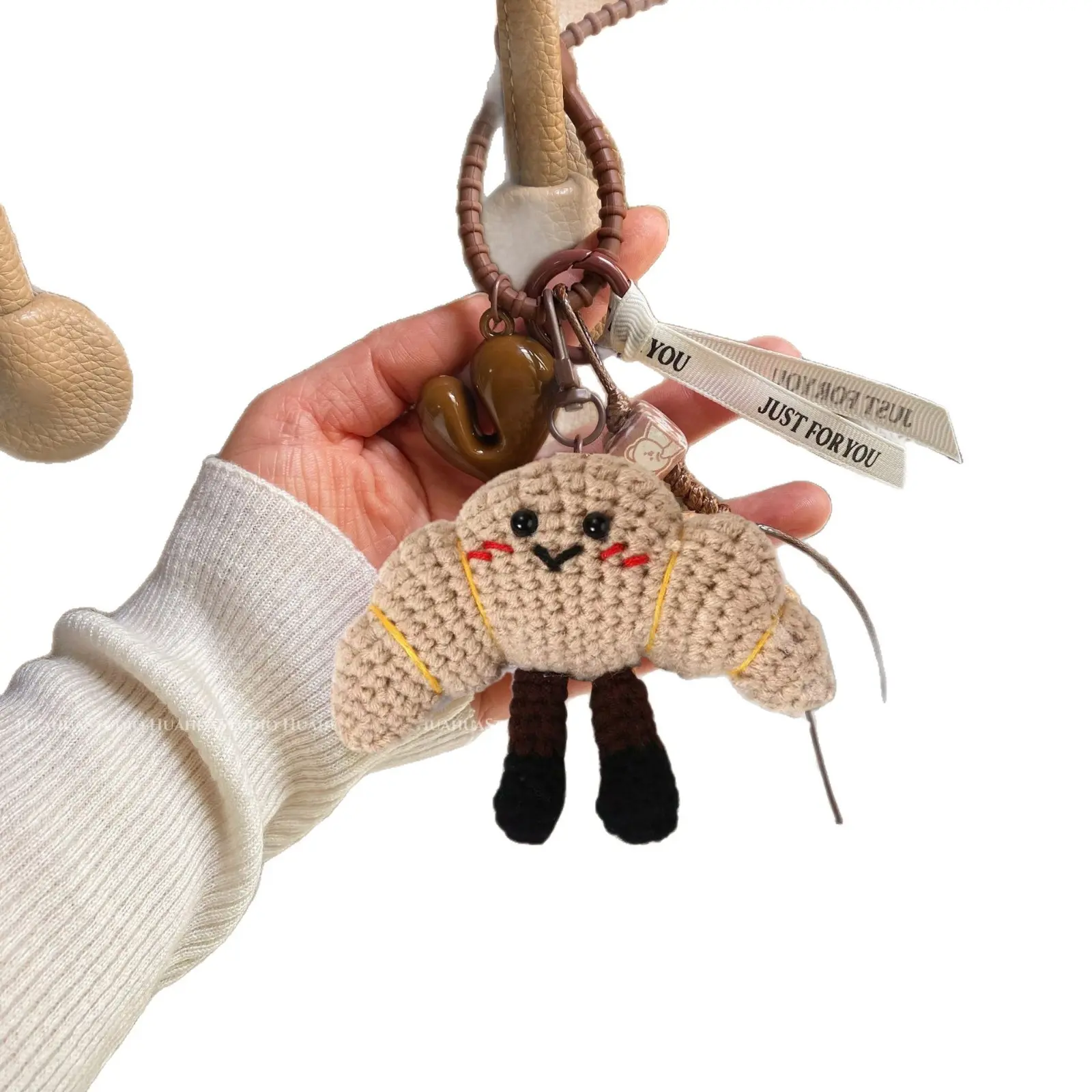 Cute Crochet Croissant Keychain, Handmade Knitted Bread Doll Pendant, Bag Charm Decor Gift For Girls