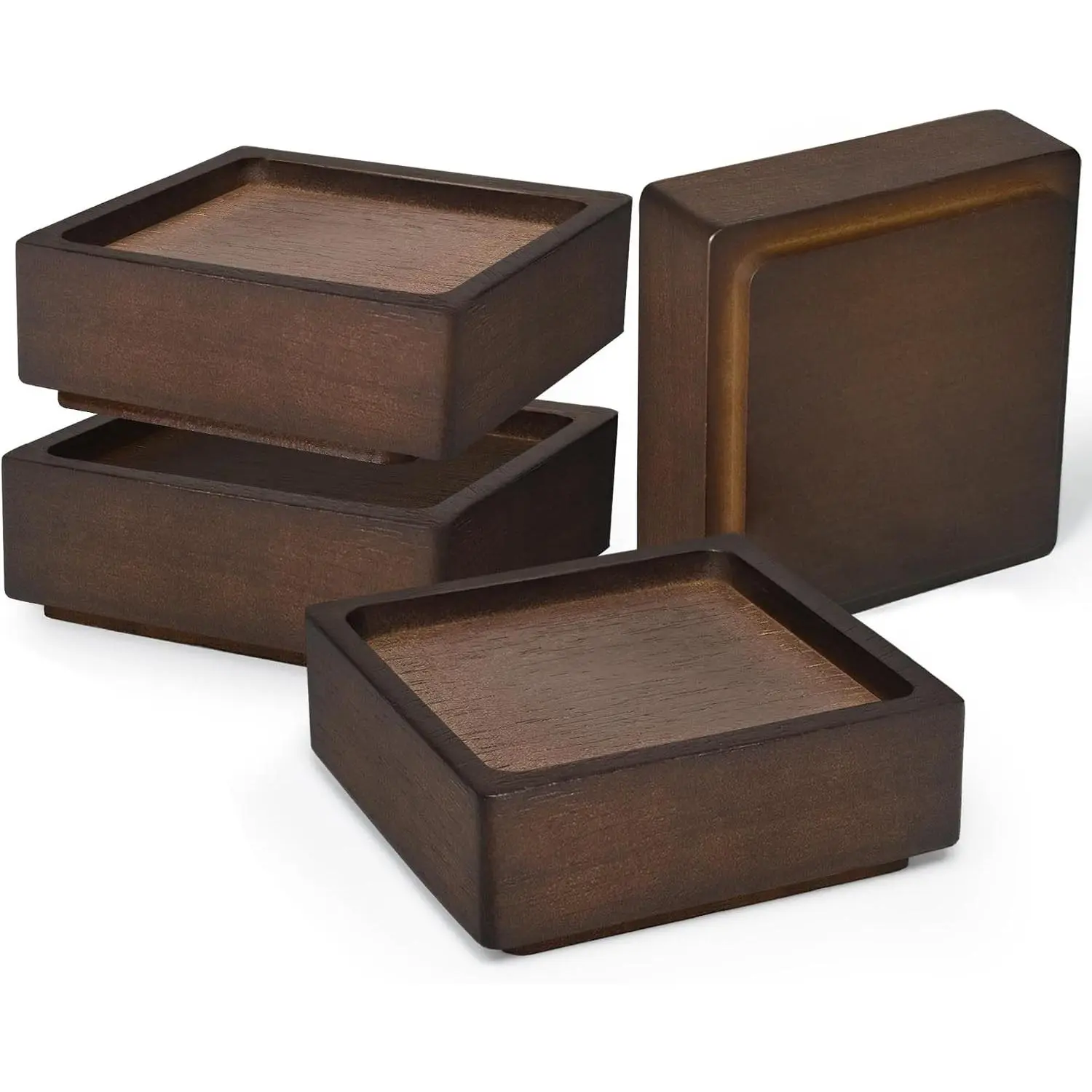 Heavy Duty Stackable Wood Bed Risers Adjustable 1 to 4 Inch High 4Pcs Square Furniture Risers for Couch Sofa Cabinet Ottoman End Table