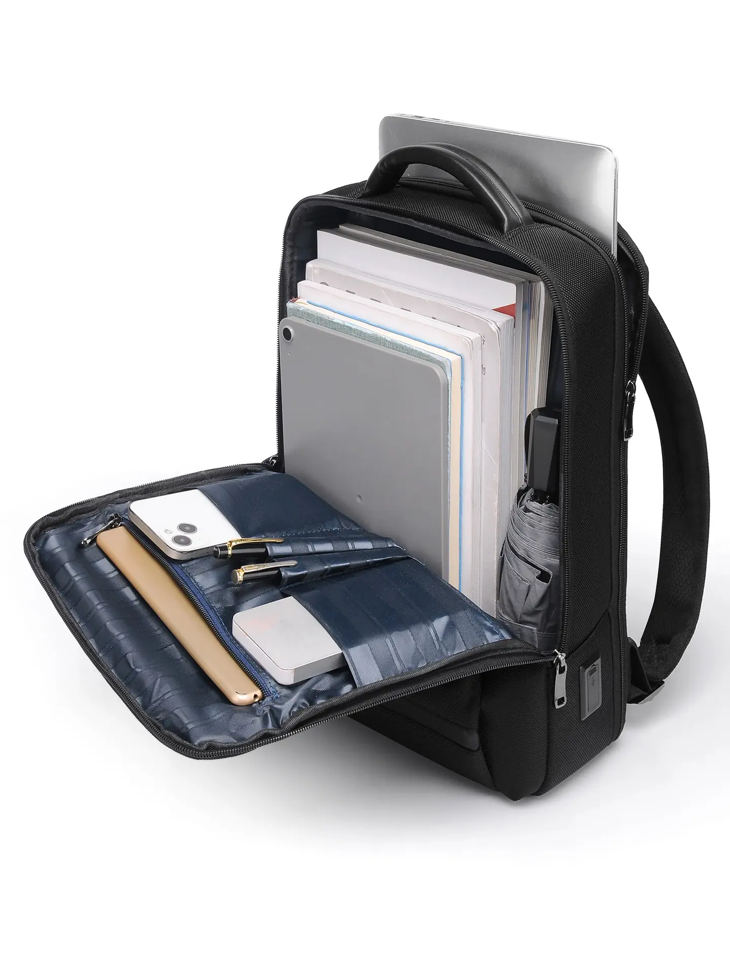 Large Capacity Business Backpack, Waterproof Durable Fabric, USB Charging Port, Multi-Layer Storage, Comfortable Shoulder Straps, Ideal for Travel