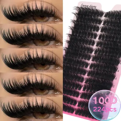 224-Piece D-Curl Lash Cluster Set, High Volume Individual Eyelashes, 100D Mixed-Length Lash Cluster Book, Long-Lasting Wispy Extensions with Dramatic Lift for Different Eye Makeup Looks and Eye-Enlarging Effects