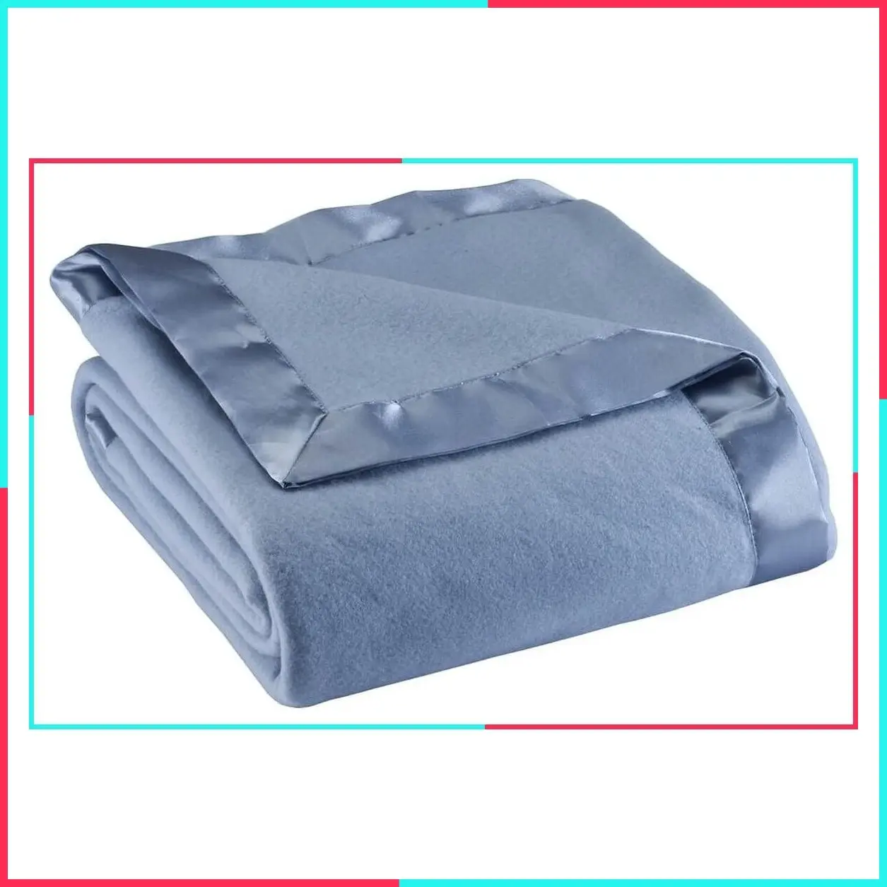 Luxurious Lightweight Fleece Blanket with Satin Binding Edges, Machine Washable, Blue, Full/Queen