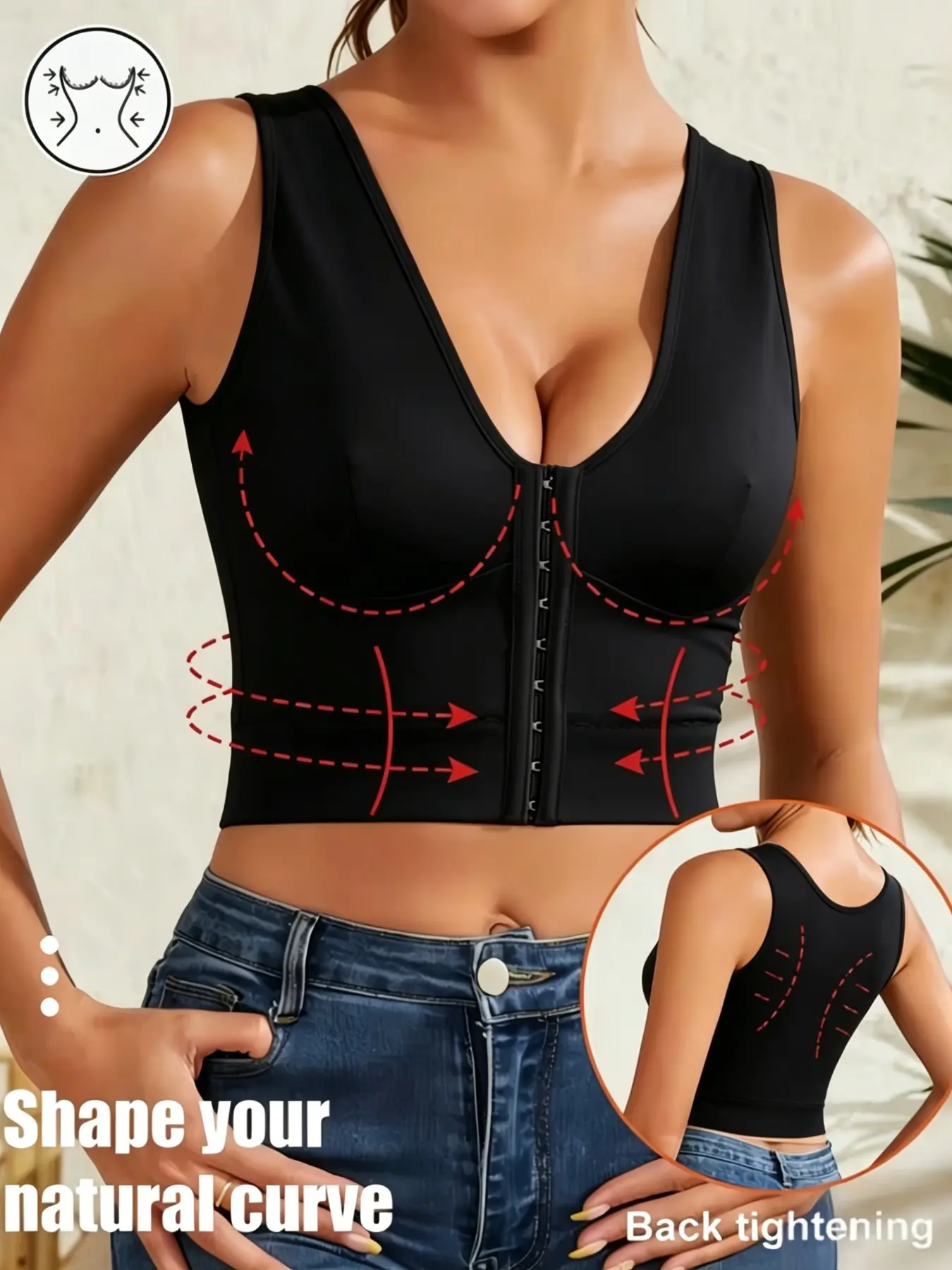 1 Count Women's Sleeveless Soft Breathable Shapewear Vest, Fajas, Colombian Shapewear, V-Neck Multi Row Front Hook Adjustable Bust Lifting Shaper Top, Wide Elastic Strap Tummy & Back Compression Corset Cincher Shapewear, Perfect for Everyday Wear & Sports