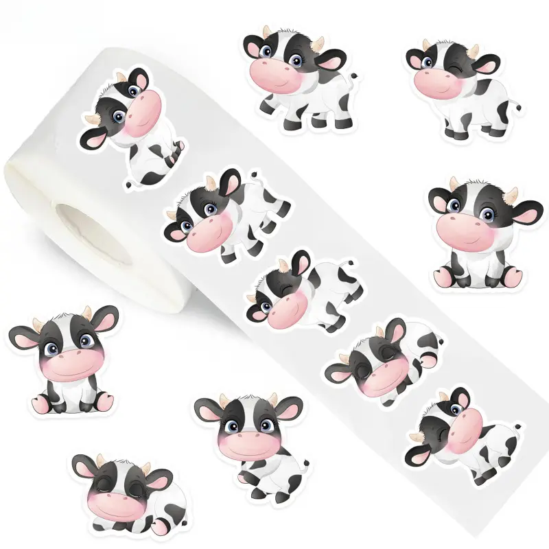 500pcs Cute Cow Stickers Roll, Cartoon Farmhouse Dairy Cattle Seals for Small Business Package, Cookie Bakery Shipping, DIY Journal Planner, Party Favor Treat Bags, Water Bottle Laptop Decals