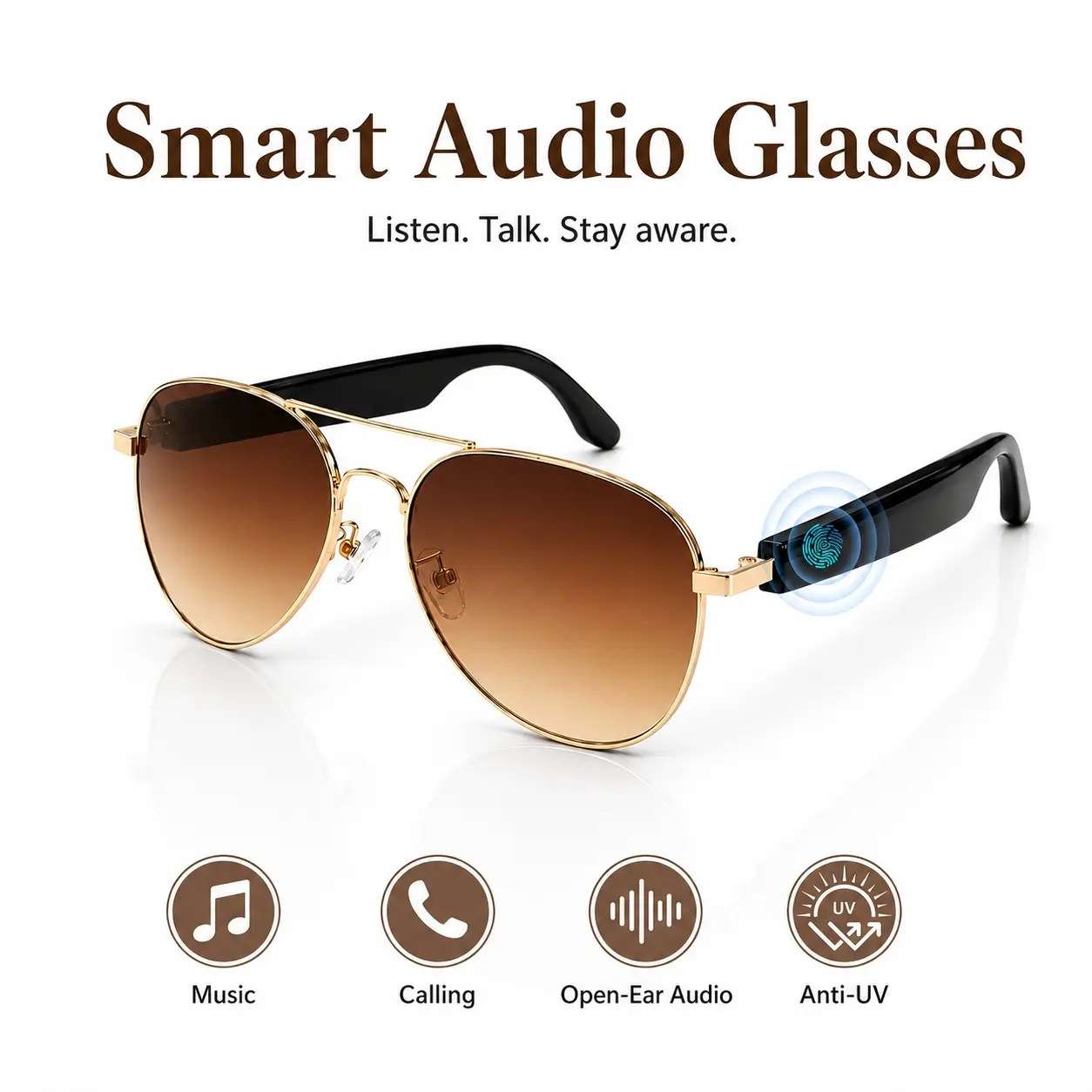 Smart Glasses, Bluetooth Audio Sunglasses with Open-Ear Speakers, Hands-Free Calling, Built In Microphone and Voice Assistant,Smart Glasses for Men Women
