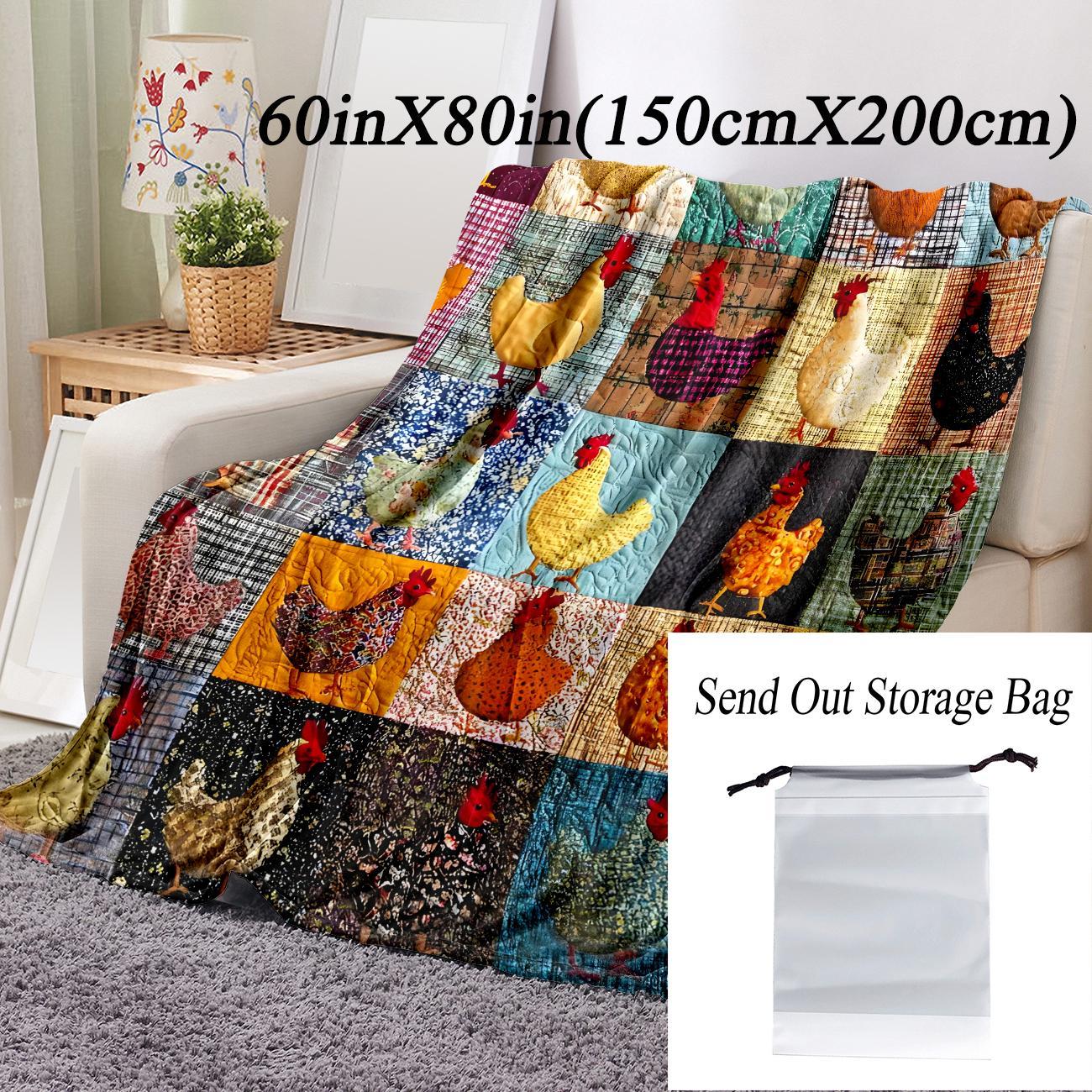 Cute Chicken Pattern Fleece Blanket, 1 Count Soft Comfortable Throw Blanket, Warm Nap Blanket for Home Office Travel Camping, Soft Comfy Blanket